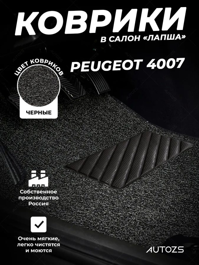 Коврики в салон ворсовые лапша для Peugeot 4007