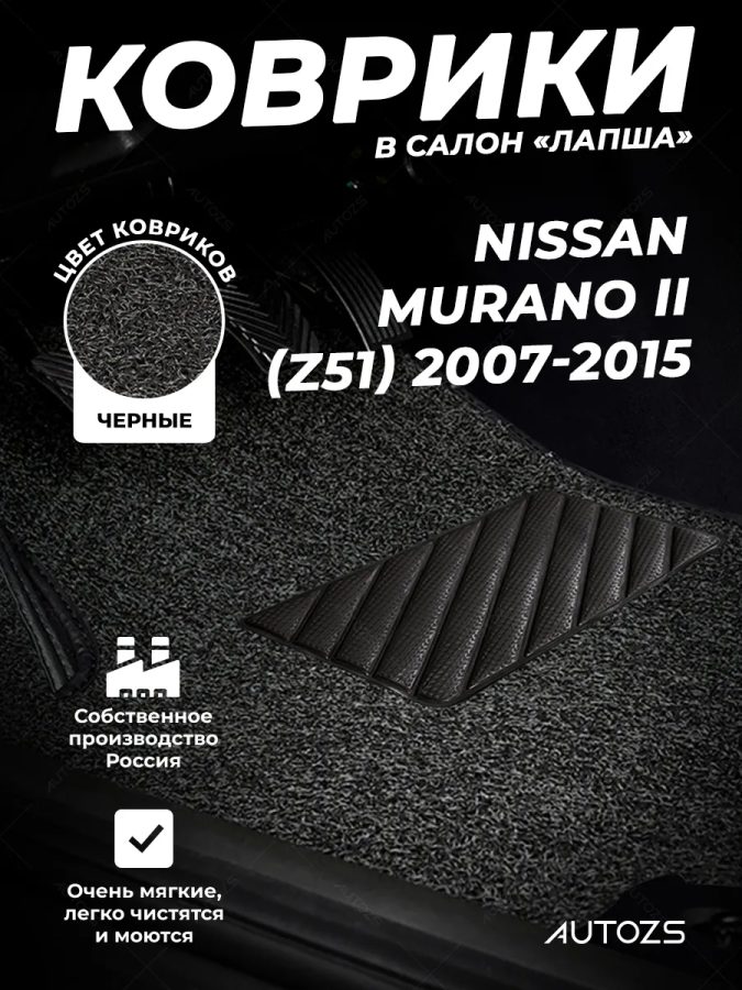 Коврики в салон ворсовые лапша для Nissan Murano II (Z51) (2007-2015)