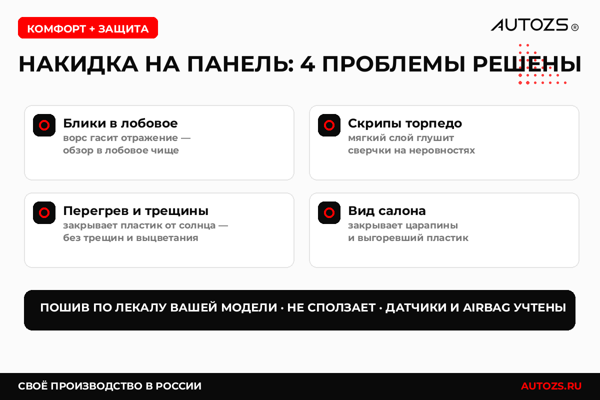 Накидка на панель приборов решает 4 проблемы — инфографика AUTOZS