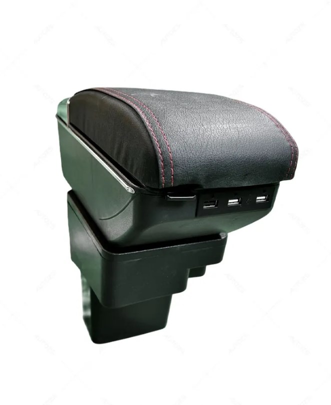Подлокотник для Hyundai Solaris I (Verna) 2010-2017 Премиум красная строчка с USB
